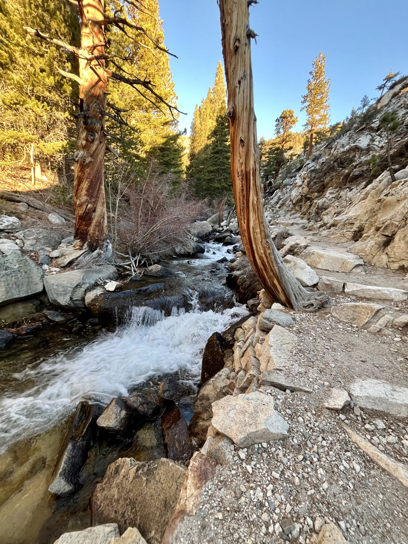 Waterfall along the creek on the lower Big Pine Lakes Trail