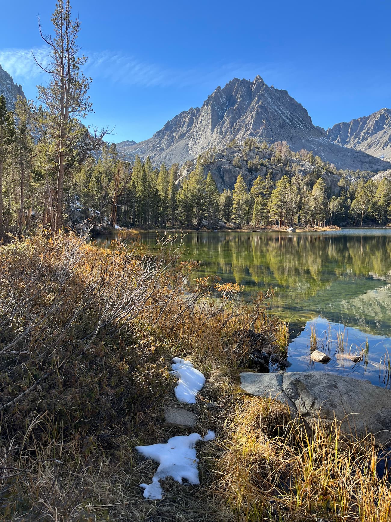 Fifth Lake on the Big Pine Lakes Trail surrounded by Sierra Nevada peaks