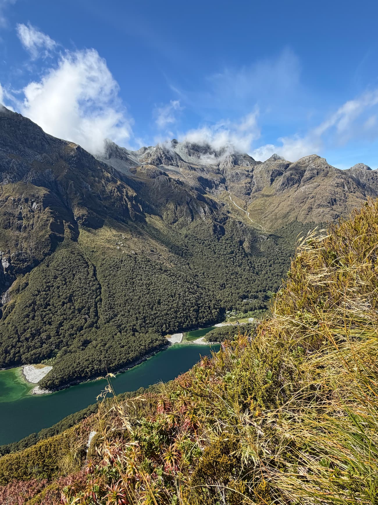 Lake Mackenzie visible below from the Routeburn Track mountainside